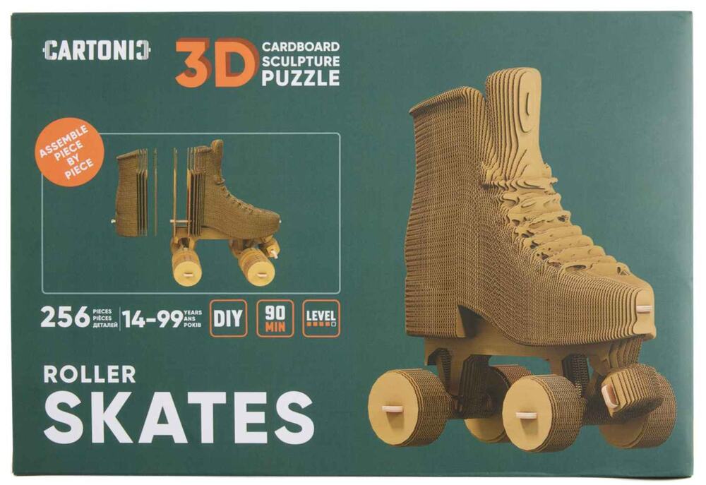 3D Cardboard Sculpture Puzzle Roller Derby Skates Model NIB (OPENED)